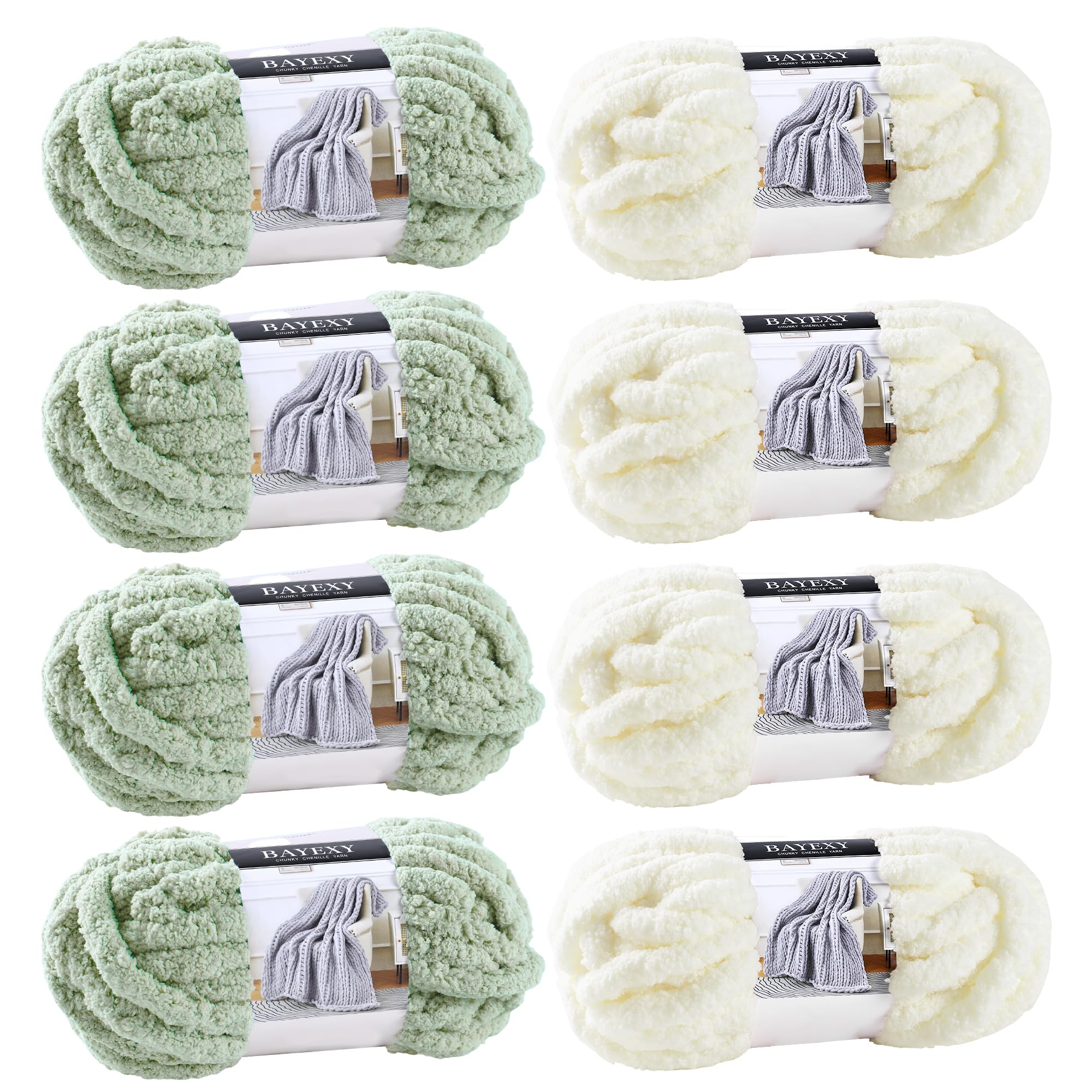 Chunky Chenille Yarn for Hand Knitting 8 Jumbo Pack Jumbo Chunky Yarn for Hand Soft Blanket Knitting, Bulky Thick Fluffy Yarn for Crocheting (Black)