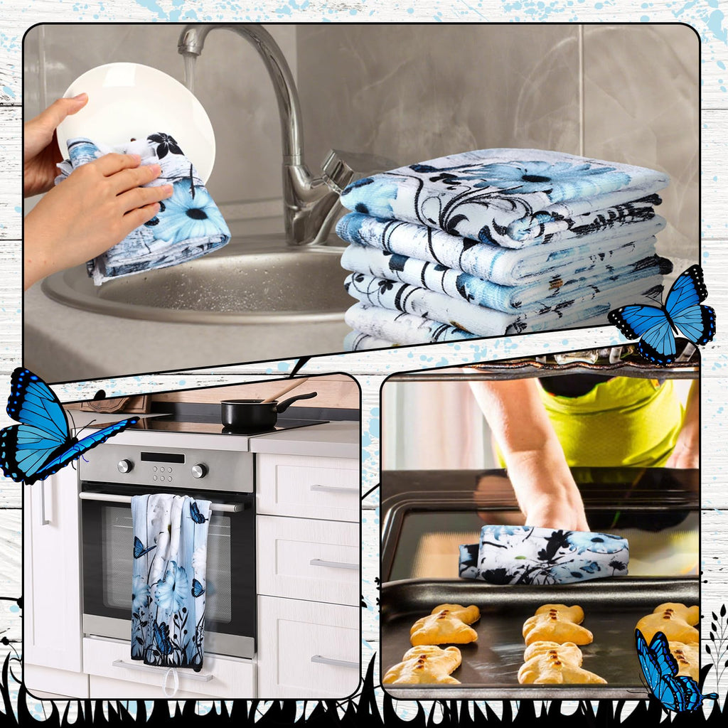 Breling Set of 6 Summer Beach Kitchen Towels Coastal Dish Towel Bathroom Decorative Sea Palm Trees Cloths for Kitchen Bathroom Home Cooking Housewarming Gifts, 14 x 21 Inch