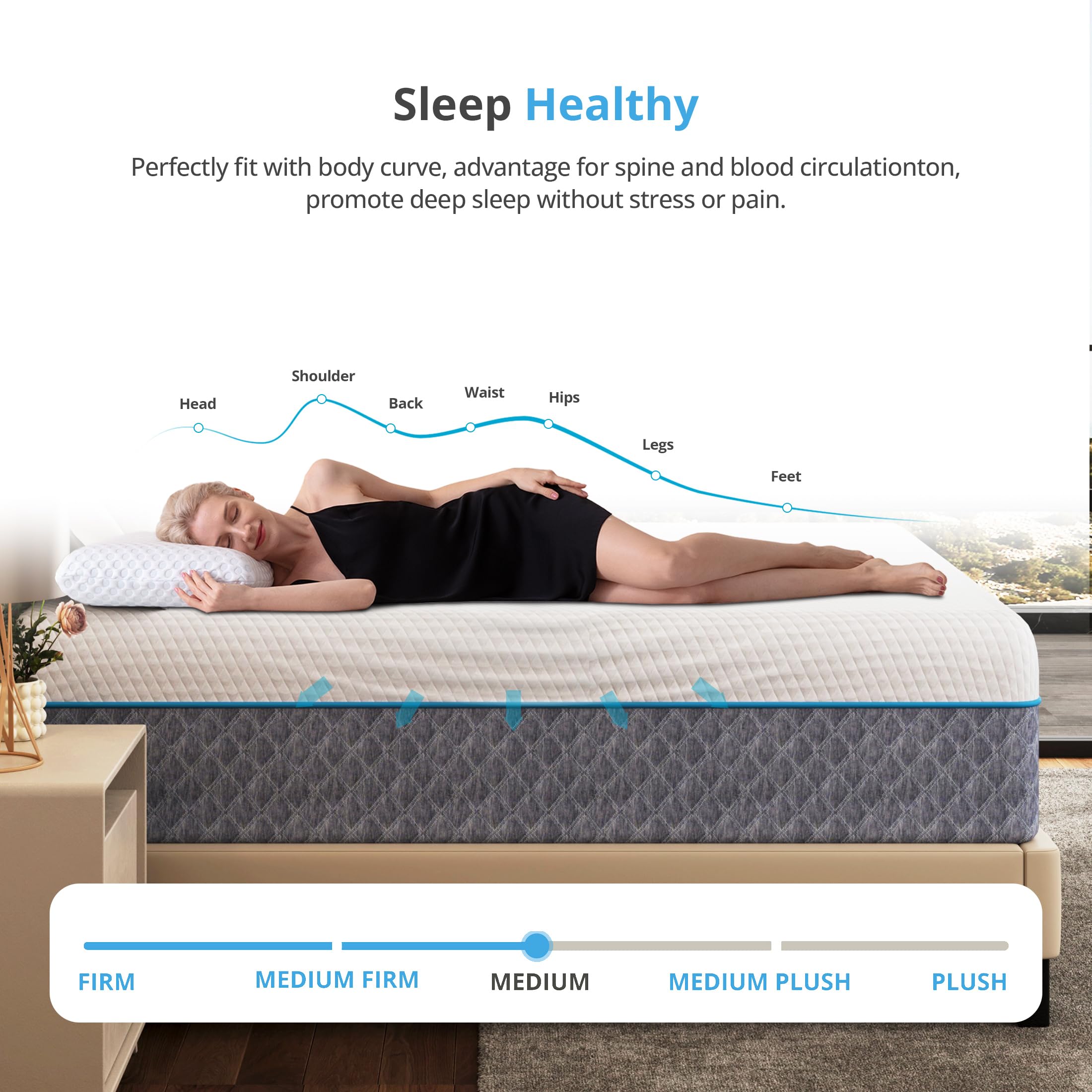 EGOHOME 14 Inch Twin Mattress in a Box, Gel Memory Foam Mattress with Cooling Cover, Medium Firm for Pressure Relief & Comfort, Foam Made in USA, Fiberglass Free, CertiPUR-US Certified