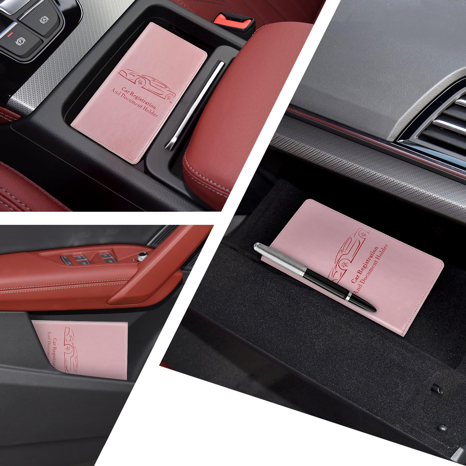 Car Registration and Insurance Card Holder for Women Men, Black Glove Box Paperwork Organizer with Magnetic Buckle for Easy Access and Protect Documents and Various Cards in Vehicle