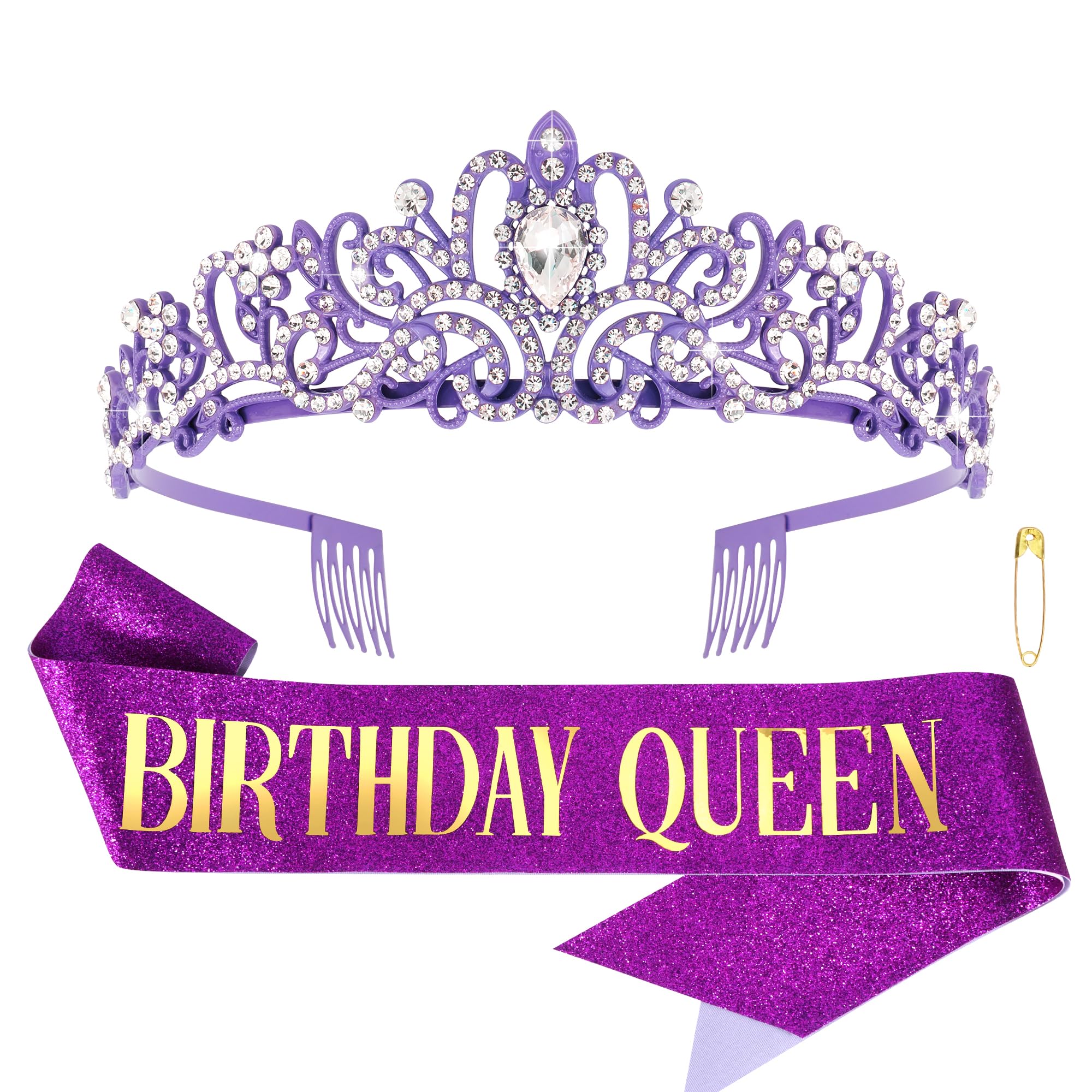 COCIDE Birthday Silver Tiara and Crowns Kit - Silver Tiara, Crown, Sash, Rhinestone Headband, Glitter Sash for Women & Girls Birthday Party Decorations