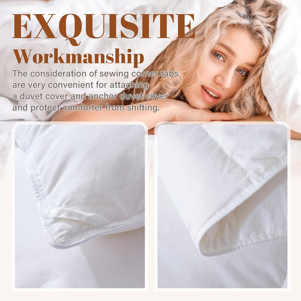 Cosybay Full Feather Down Fiber Comforter - Ultra Soft 100% Cotton Duvet Insert, All Season Hotel Luxury Bedding with Corner Tabs, 82"x86"