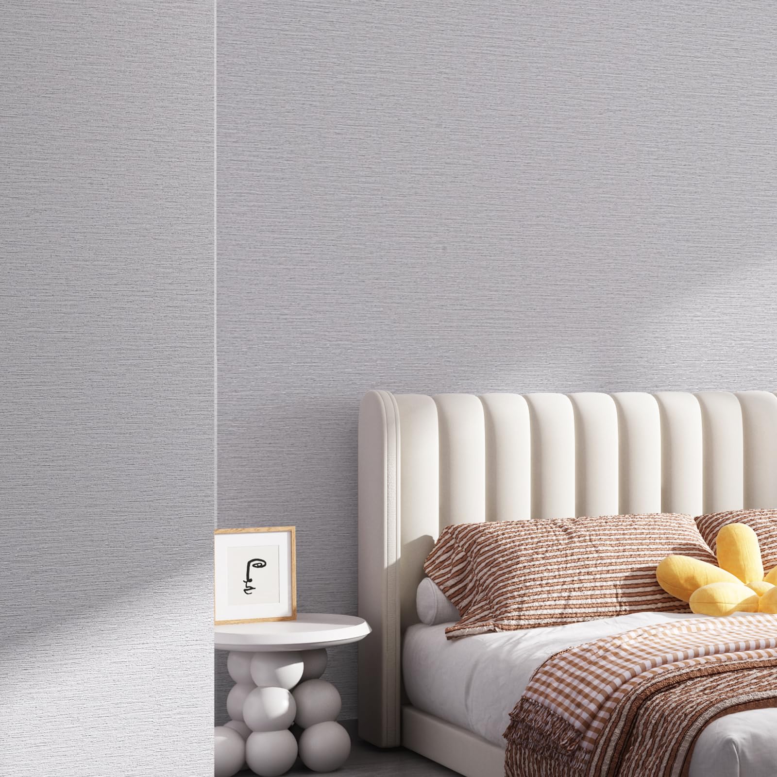 Grasscloth Peel and Stick Wallpaper 20.8"x394" Gray Thick Fabric Textured Linen Classic Faux Grassweave Neutral Removable Wallpaper Vinyl Film Roll for Home Use
