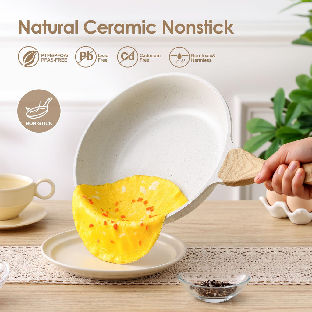 SENSARTE Nonstick Ceramic Frying Pan 8-Inch, Healthy Non Toxic Skillet, Induction Compatible Omelet Pan with Heat Resistant Handle, PFAS-Free, Cream White