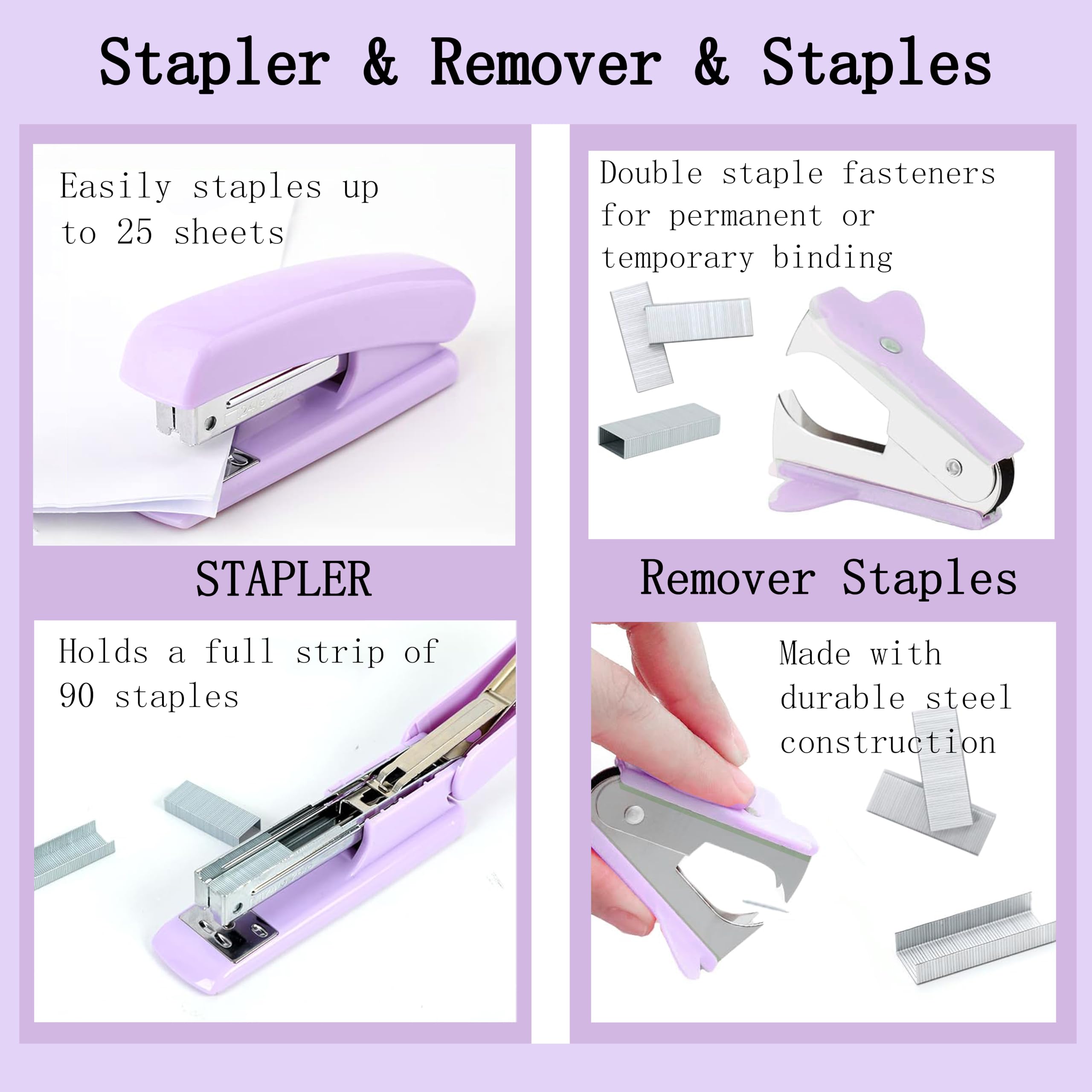 Dimonluce Office Desk Accessories, Black Office Supplies Accessories with Tape Dispenser, Stapler, Staple Remover, 1000 Staples, Tape, Clips Set, Ruler, Scissor, Pen