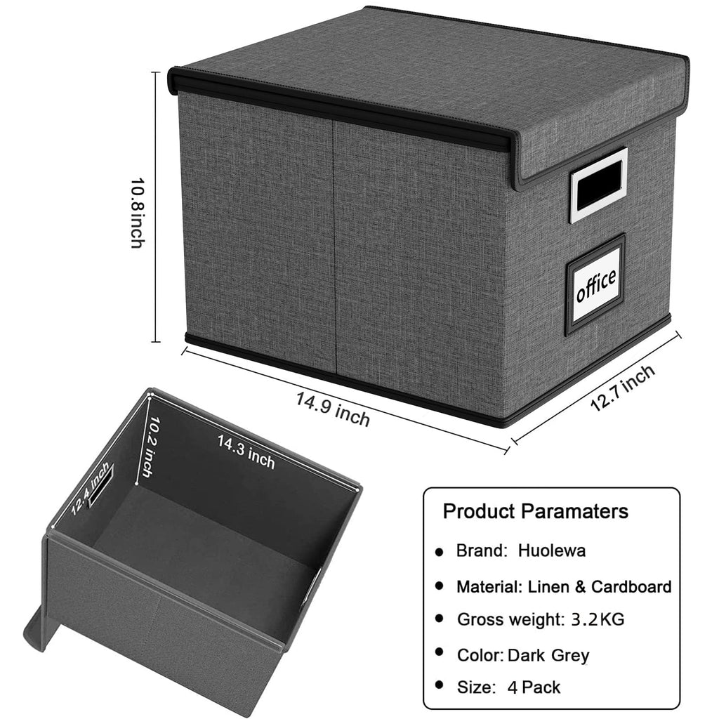 File Organizer Box with Lid, Collapsible Faux Leather Hanging File Folder Box Organizer with Plastic Slides, Decorative Home/Office Filing System Boxes for File and Folders Storage