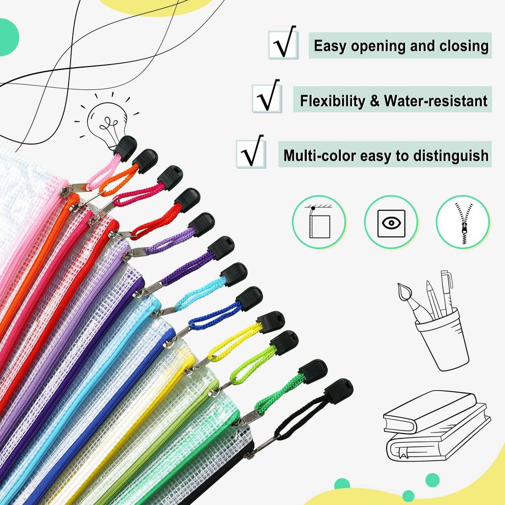 EOOUT 24pcs Mesh Zipper Pouch Bags A3 Extra Large Document Bag with Label Pocket, 16.9x12 Inches, Plastic Zip File Folders, Puzzles, Board Game Storage for Organizing Office Home
