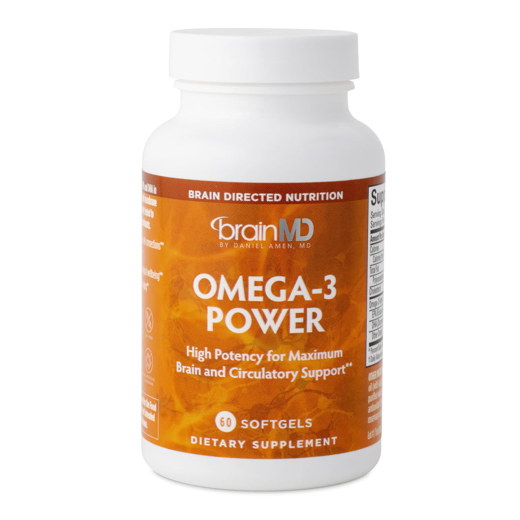 BRAINMD Omega-3 Power - 60 Capsules - Joint & Immune Support Supplement - Contains DHA & EPA - Gluten Free - Dr Amen - 30 Servings