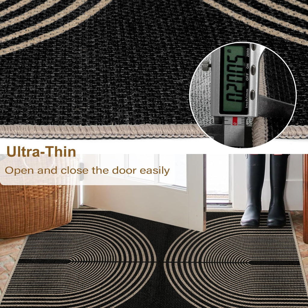 Rugalia Easy Jute Checkered Entryway Rug, 2x3 Black Modern Indoor Outdoor Doormat, Washable Non-Slip Neutral Small Kitchen Rug Farmhouse Diamond Throw Rugs for Entrance Bedroom Bathroom