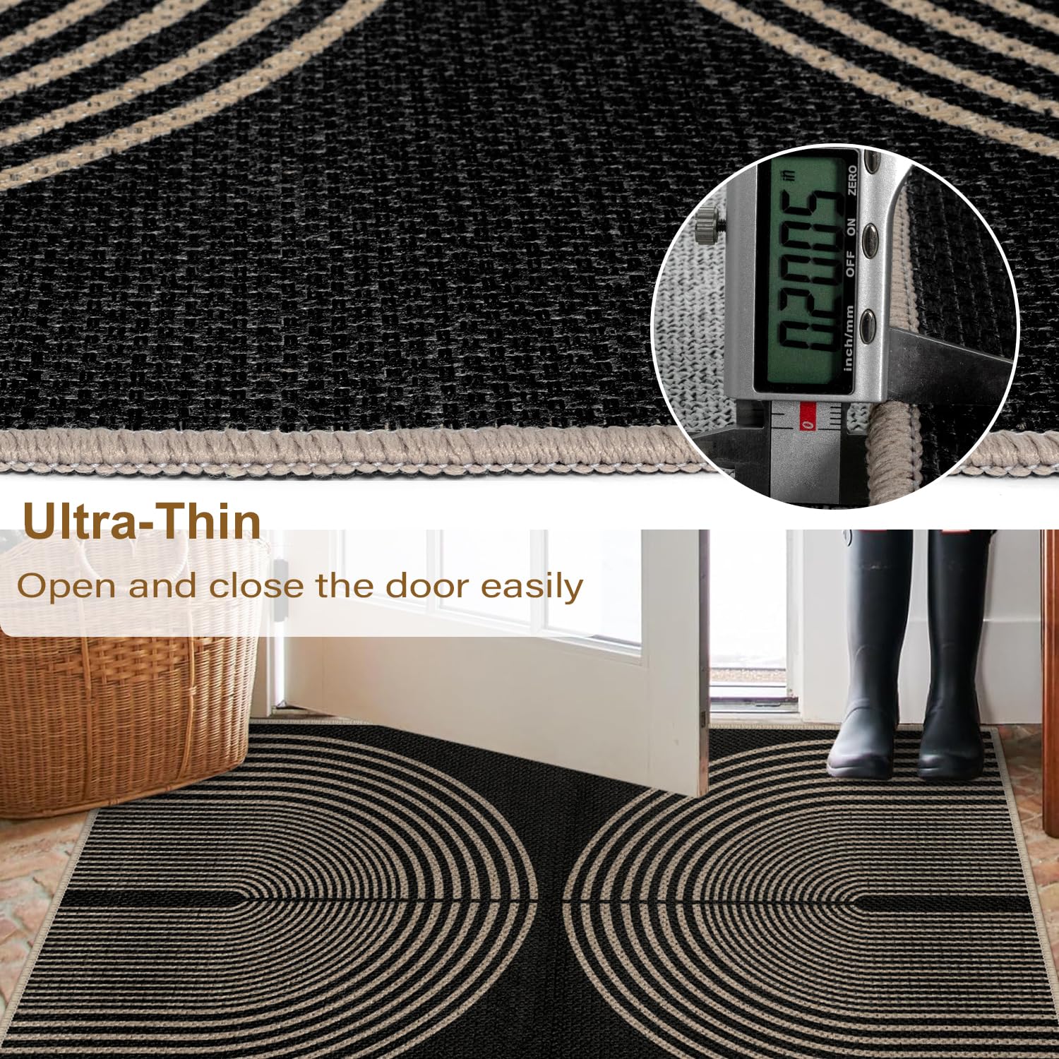 Rugalia Easy Jute Checkered Entryway Rug, 2x3 Black Modern Indoor Outdoor Doormat, Washable Non-Slip Neutral Small Kitchen Rug Farmhouse Diamond Throw Rugs for Entrance Bedroom Bathroom