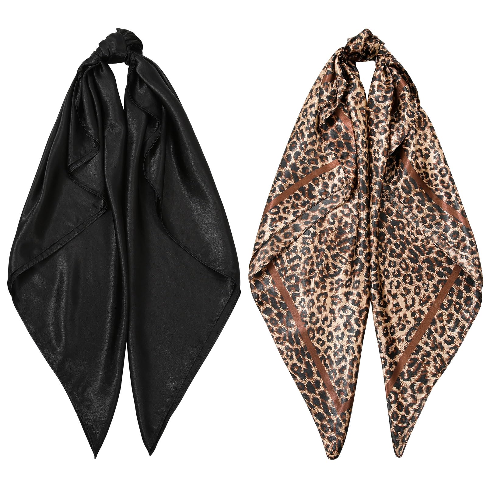 AWAYTR 35” Large Satin Square Head Scarf - 2Pcs Silk Like Floral Head Scarves Square Satin Hair Scarf Bandanas for Women