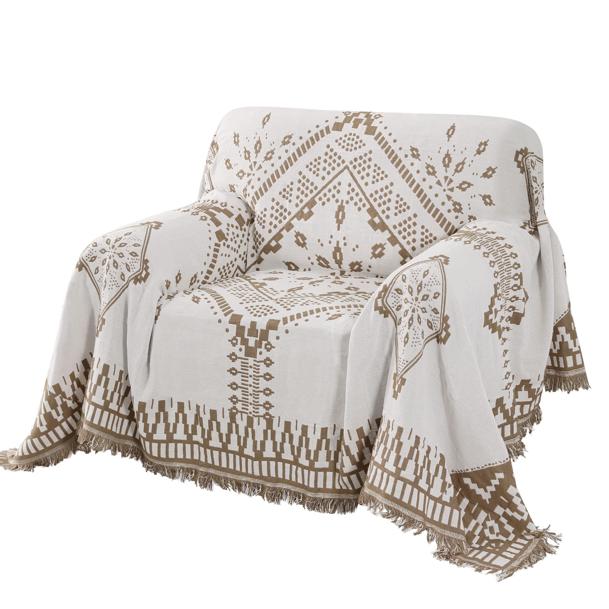 H.VERSAILTEX Cotton Sofa Covers Couch Cover Sofa Slipcover for Most Shape Sofas, Feature Thick Woven Jacquard Seamless with Tassels, Multi-Use Decorative for Couch (Medium: 71" x 91", Green)