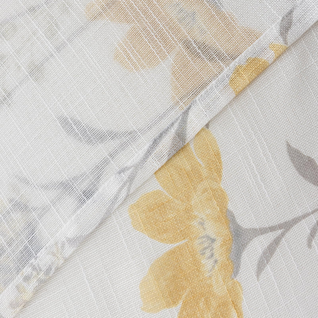 SUOUO Blue Leaf Semi Sheer White Curtains for Bedroom Dining Living Room Linen Textured 84 inches Long Rod Pocket Boho Window Drapes 2 Panels