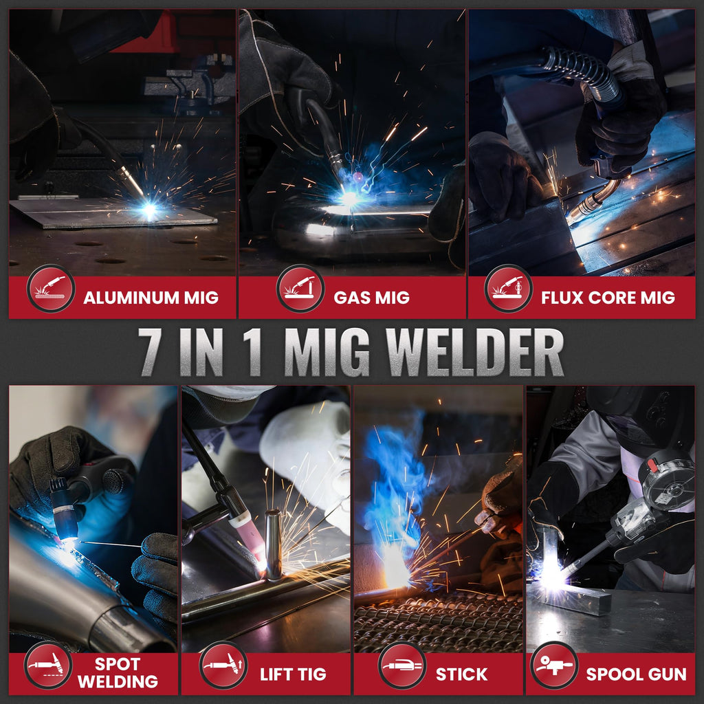 Bestarc 145A MIG Welder, 110V 220V 4 in 1 Gas/Flux Core MIG/Lift TIG/Stick Welder Machine, Large LED Display Welding Machine, IGBT Inverter Welder MIG145 Soild Gasless Synergy MIG Welder