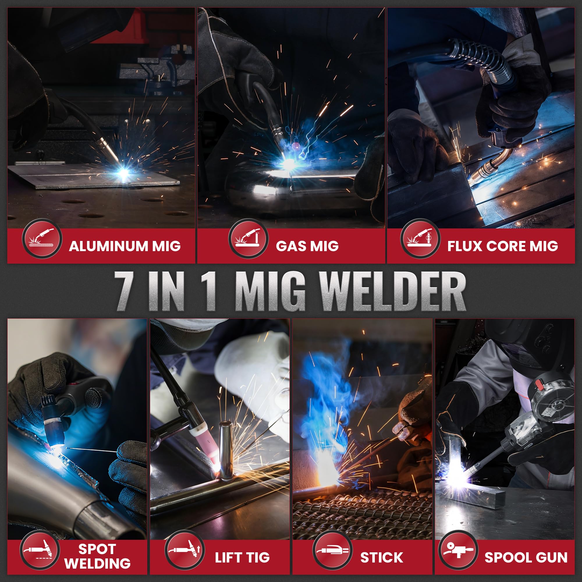 Bestarc 145A MIG Welder, 110V 220V 4 in 1 Gas/Flux Core MIG/Lift TIG/Stick Welder Machine, Large LED Display Welding Machine, IGBT Inverter Welder MIG145 Soild Gasless Synergy MIG Welder