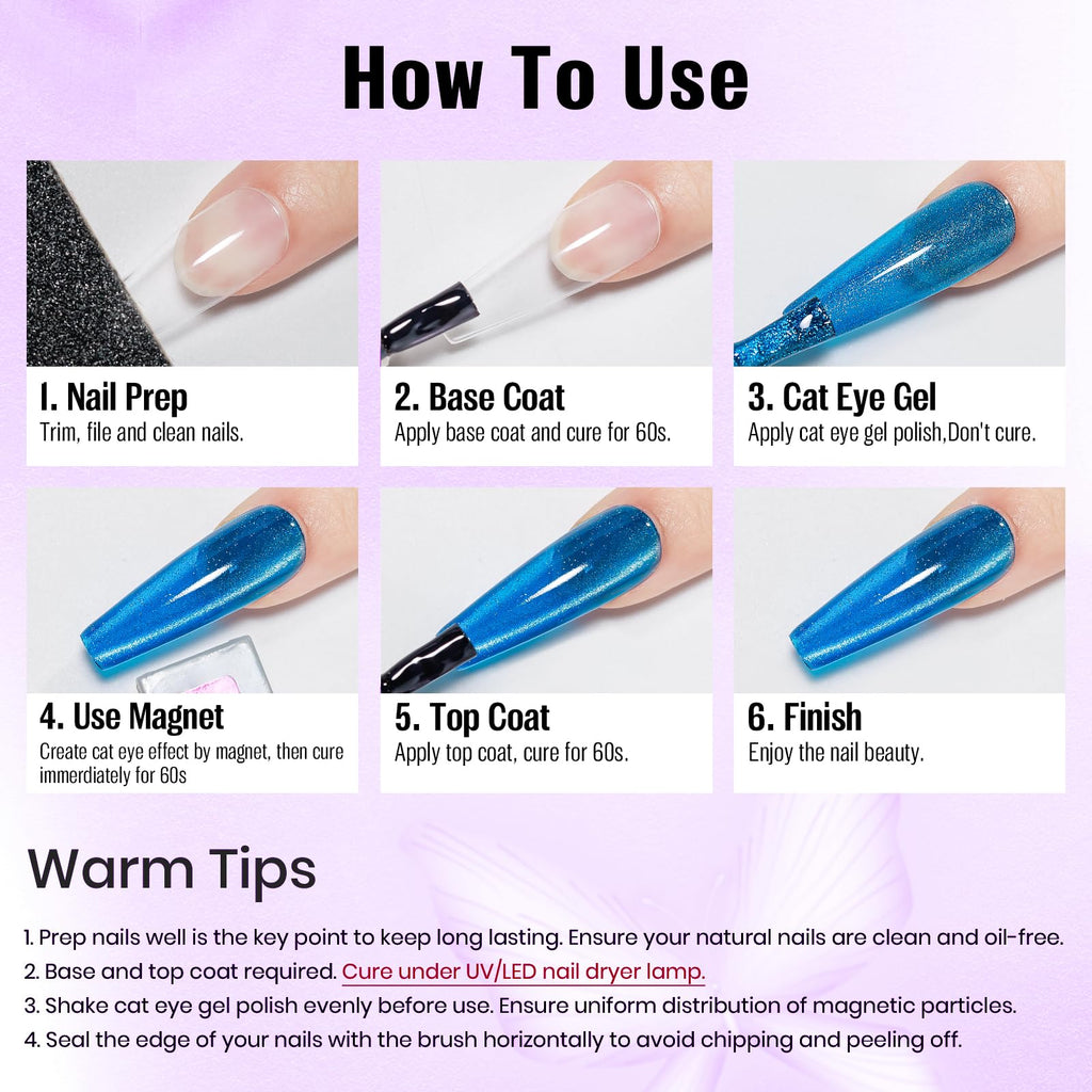 MIZHSE Cat Eye Gel Nail Polish, Moonlight Magnetic Gel Polish and Sheer Nude Nail Kit with 1 Magnet Stick, Glass Shiny Effect Silver Pink Purple Soak Off Manicure Home DIY