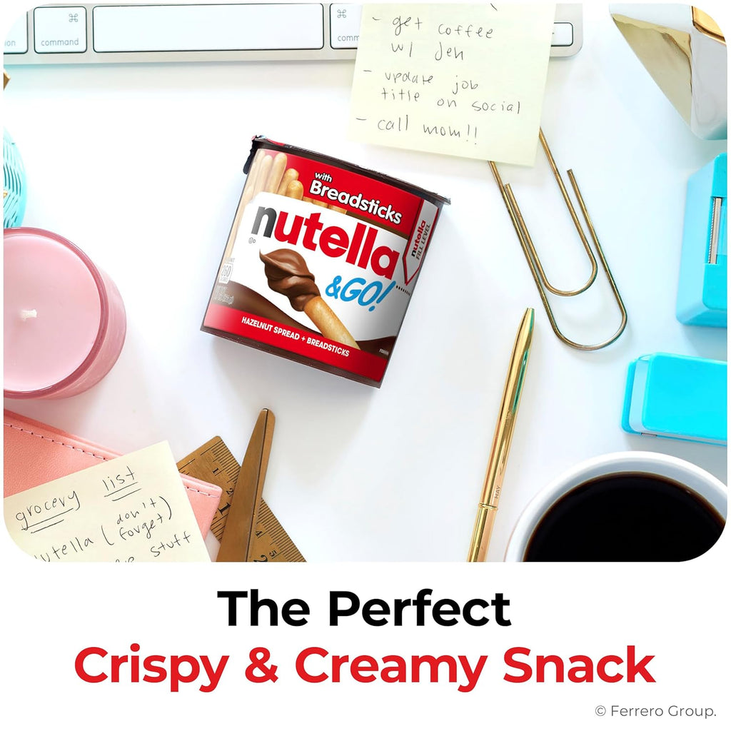 Nutella & GO! Chocolate Hazelnut Spread with Cocoa + Breadsticks, 24 Bulk Snack Packs, 1.8 oz Each