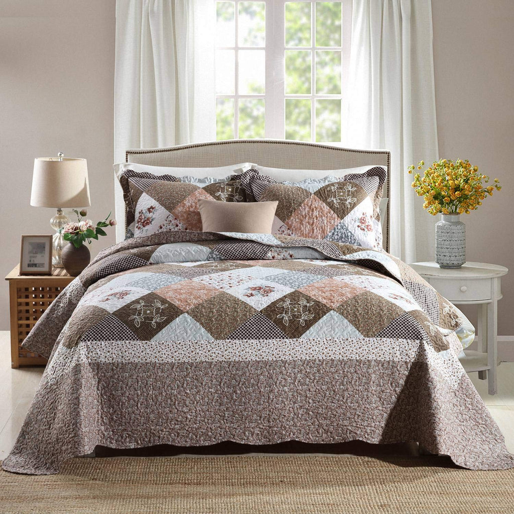 HoneiLife Quilt Sets Twin Size - 2 Piece Microfiber Quilts Reversible Bedspreads Patchwork Coverlets Floral Bedding Set All Season Quilts with Blue and White Porcelain Pattern