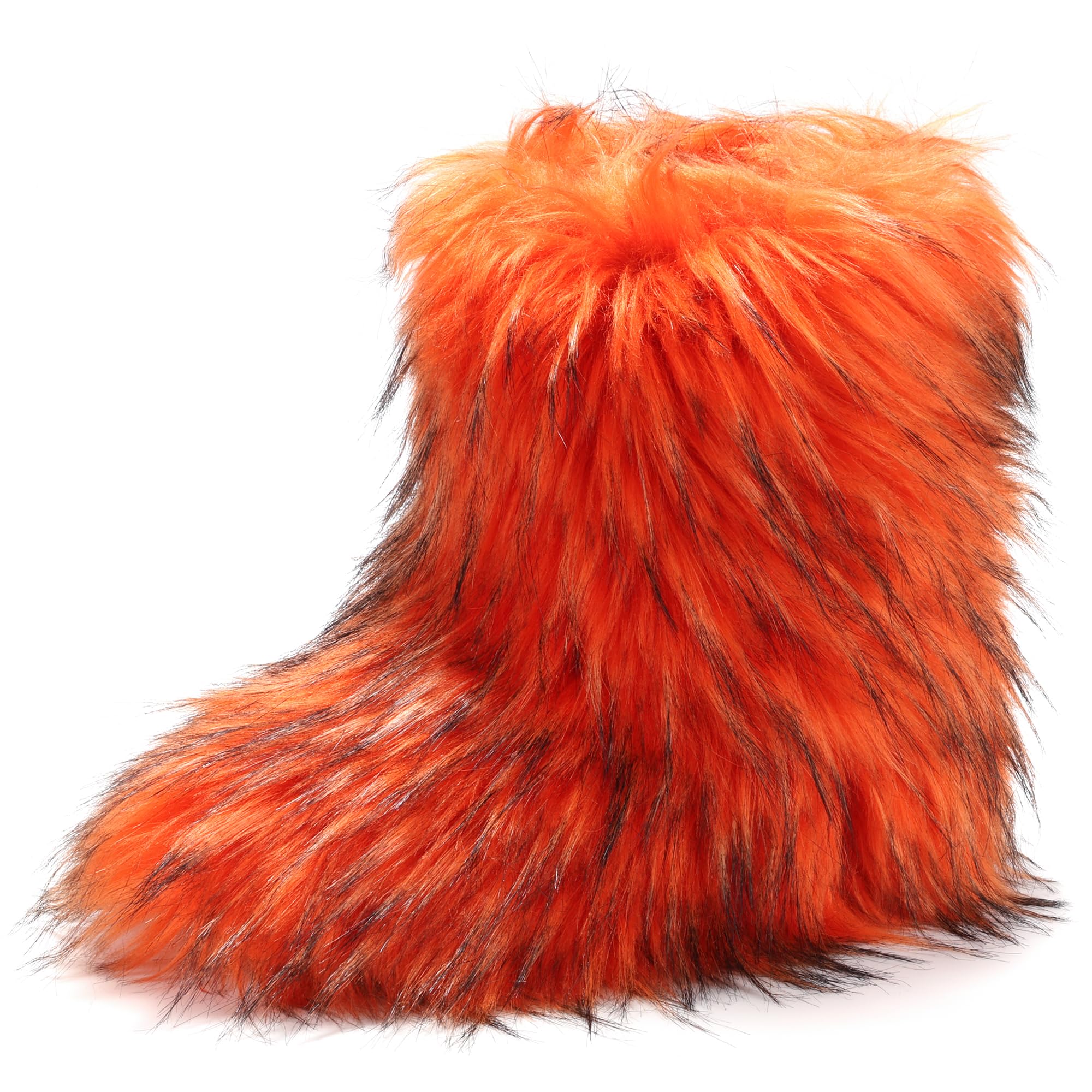 IXU Women's Faux Fur Boot Furry Fluffy Round Toe Suede Snow Winter Women Boots Comfy Plush Warm Short Outdoor Indoor Flat Shoes Mid-Calf Boots