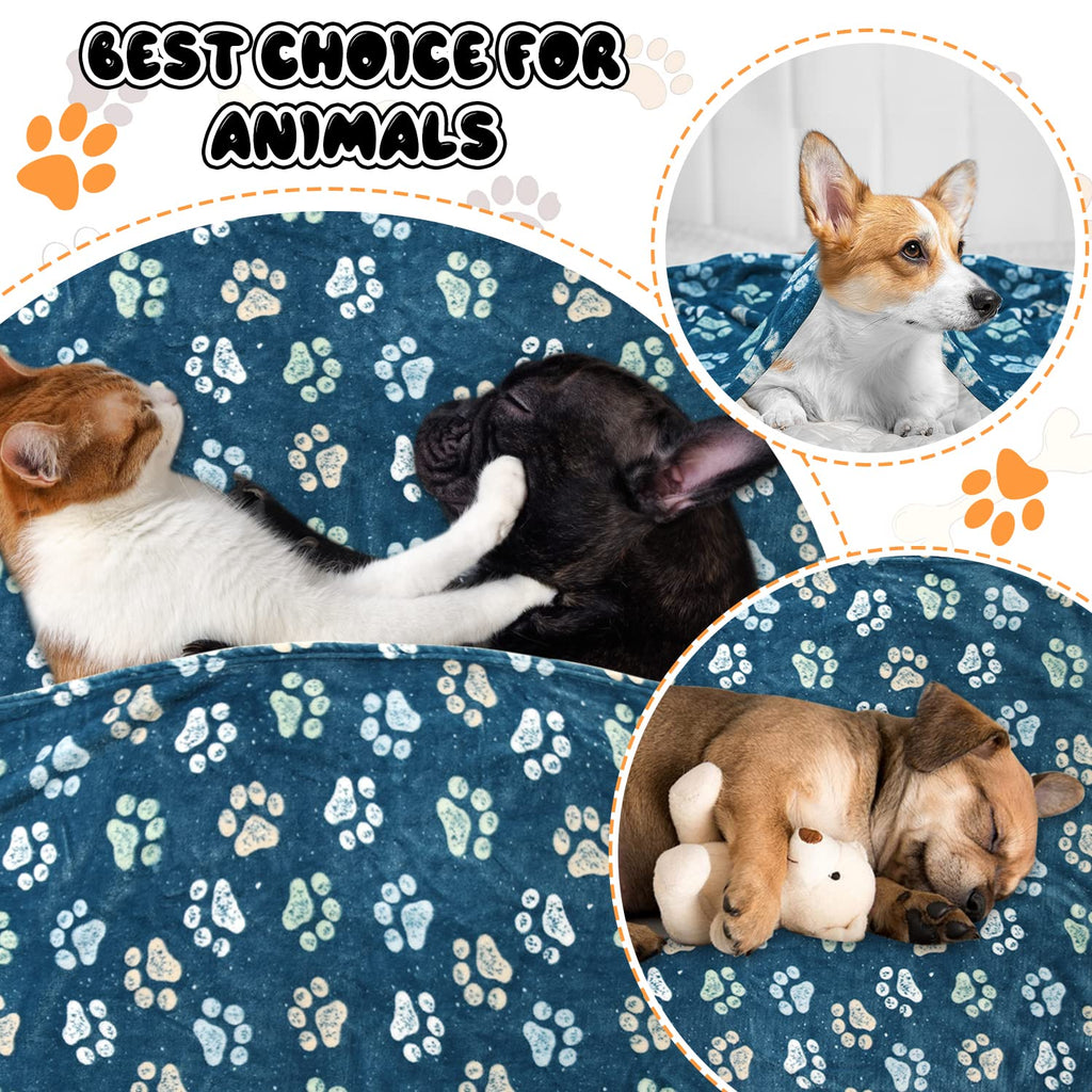 Rezutan 1 Pack 3 Dog Blanket for Large Dogs,41x31 inch for Medium Soft Fluffy Washable Pet Cat Blankets,Reversible Elephant & Paw Print for Dog Kennels & Beds, Sofas, Blue