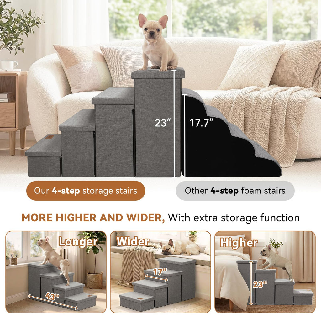 Zerbuger Dog Stairs with Condo 15" H, 2-Step Wider Dog Steps for Small/Medium/Large Old Dogs Cats, Folding Sturdy Storage Pet Stairs Climbing Bed Couch, Ramp for Car Hold Up to 150 lbs, Beige