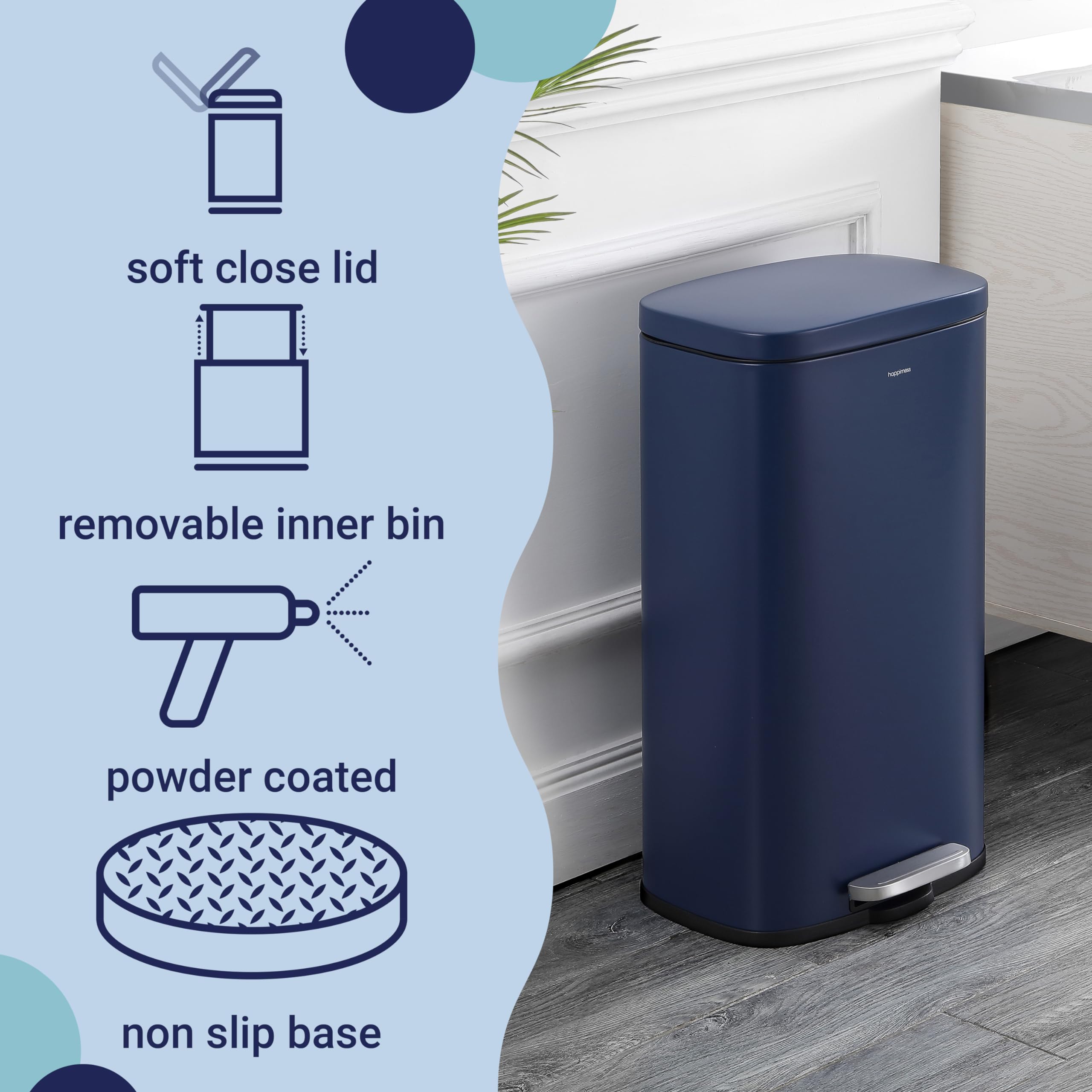 happimess HPM1011B Curtis 8-Gallon Step-Open Trash Can with Soft-Close Lid, Modern, Minimalistic, Fingerprint Proof for Home, Kitchen, Laundry Room, Office, Bedroom, Bathroom, Black