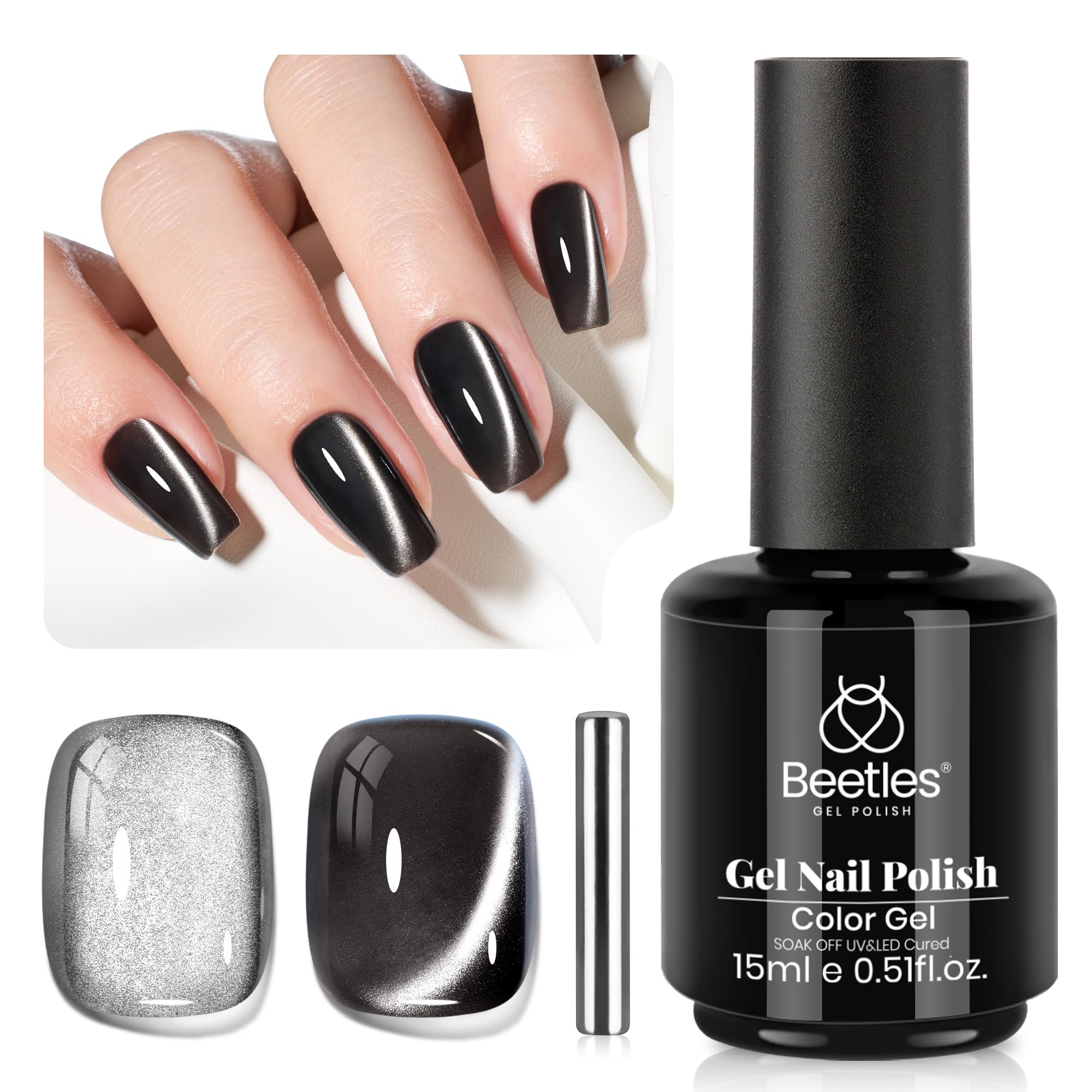 Beetles Star Cascade Silver Cat Eye Gel Nail Polish - 15ML Christmas Silver Glitter Cat Eye Gel Polish with Magnet Soak Off UV Velvet Nail Polish Salon DIY Manicure Winter Gift for Women
