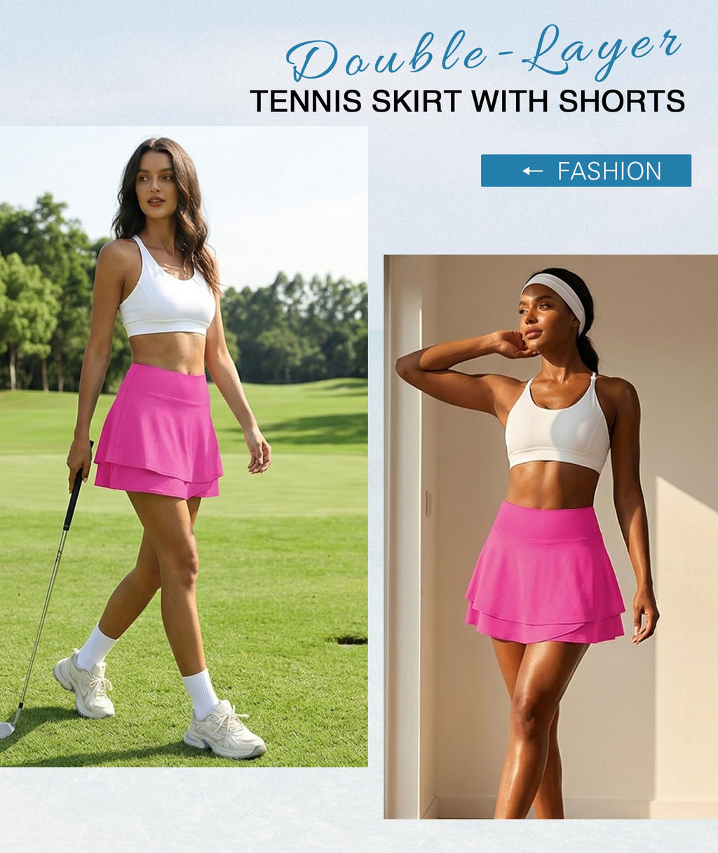 EARKOHA Women Tennis Skort Athletic Golf Skirt High Waisted Layered Running Skirt Built-in Shorts with 2 Pockets