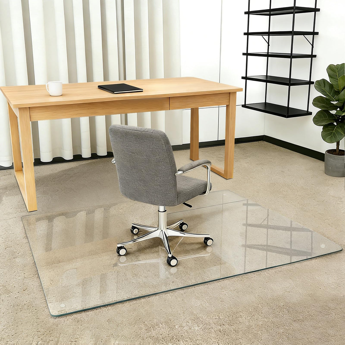 Tempered Glass Chair Mat 48" x 32",1/5" Thick for Office Desk,Rolling Chair Mat for Carpet, Odorless, Easy to Clean with 4 Non-Slip Pads for Carpet & Hardwood Floors
