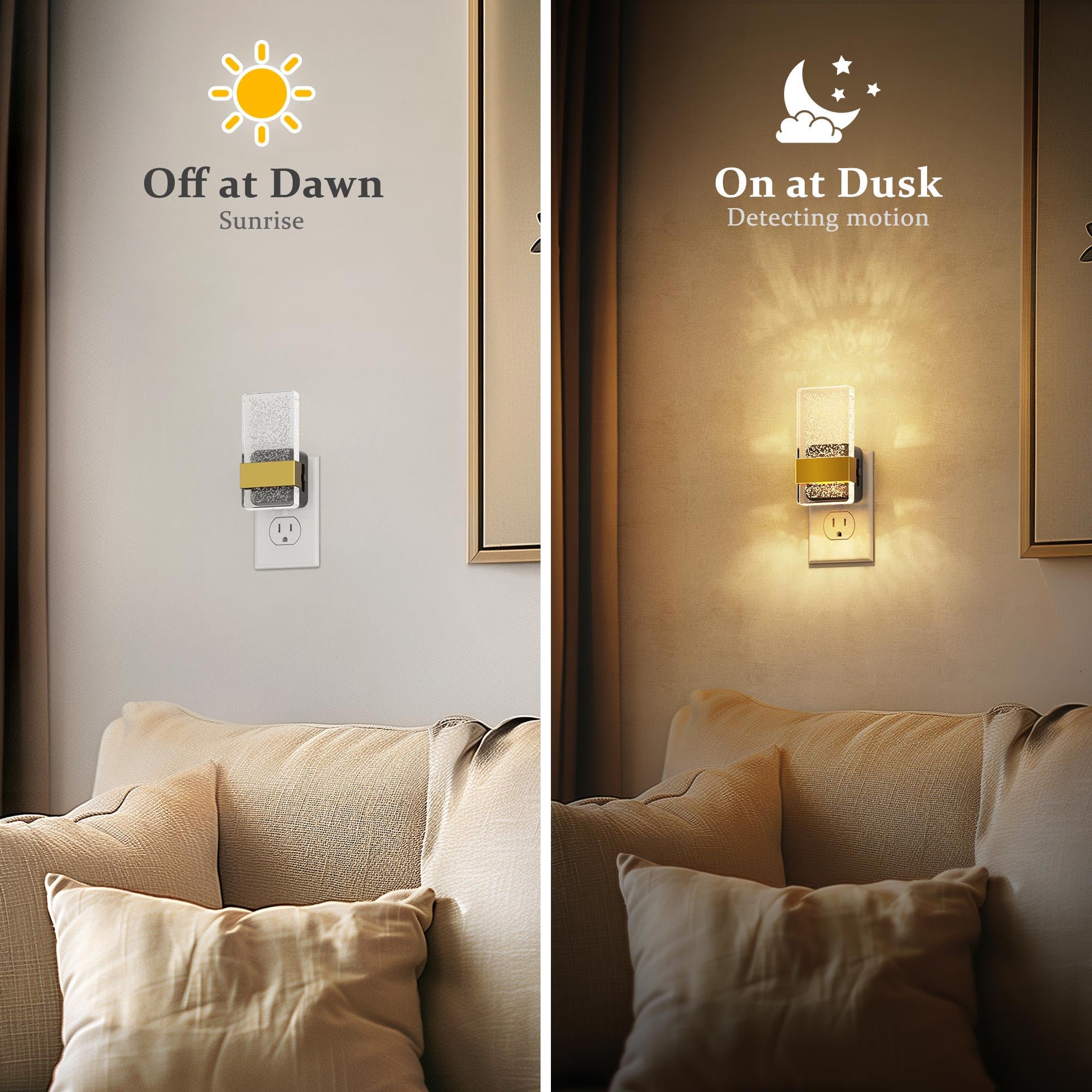 JandCase Night Lights Plug into Wall, Dusk to Dawn Sensor, 3000K Soft White LED, Acrylic Design, 0-100lm Adjustable Brightness, for Bedroom, Bathroom, Living Room, Hallway