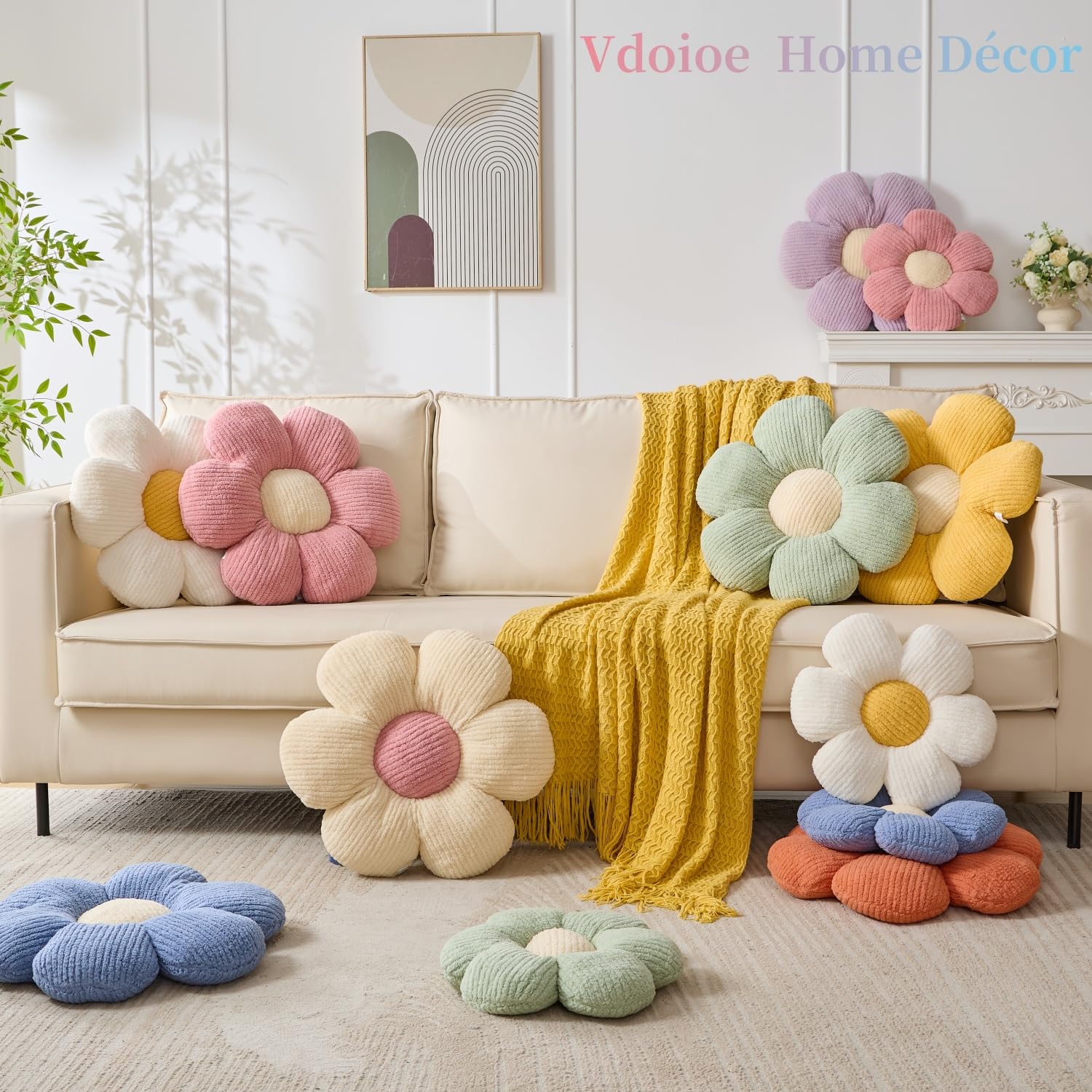 Flower Pillow, Blue Throw Pillows Cute Daisy Decorative Pillow Cushion Seating Home Decorative for Bed, Sofa, Couch