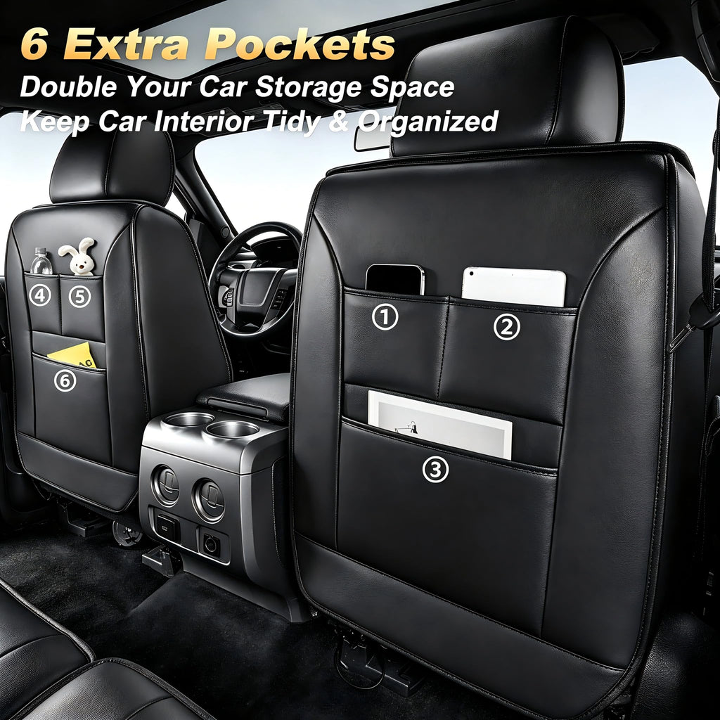 AOMSAZTO Seat Covers Fit for Ford F150 : 2009-2024 2025 2026 - F250/F350/F450 2017-2024 2025 2026 Truck Pick-up Front Car Seat Covers Faux Leather(Blackline, 2PCS Front)
