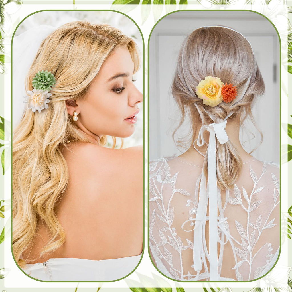 BBTO Flower Hair Clip Rose Hair Clips Barrettes for Women Flower Accessories Boho Bride Claw Clip Hairpin Brooch Pin Headpiece for Wedding(Beige Orange Series,21 Pcs)
