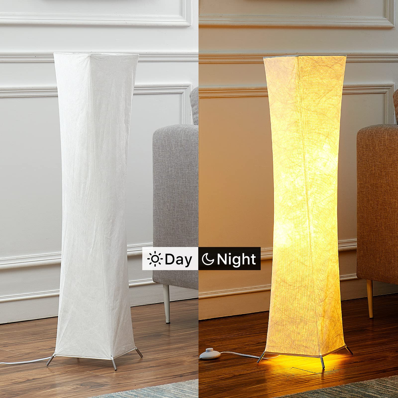 chiphy Floor Lamp, Dimmable 39" (XS) Tall Standing Lamp, 3 Levels Adjustable Brightness 12Wx2 LED Bulbs, Column Floor Light w/White Fabric Shade, Home Decor for Living Room, Bedroom, Kids Room