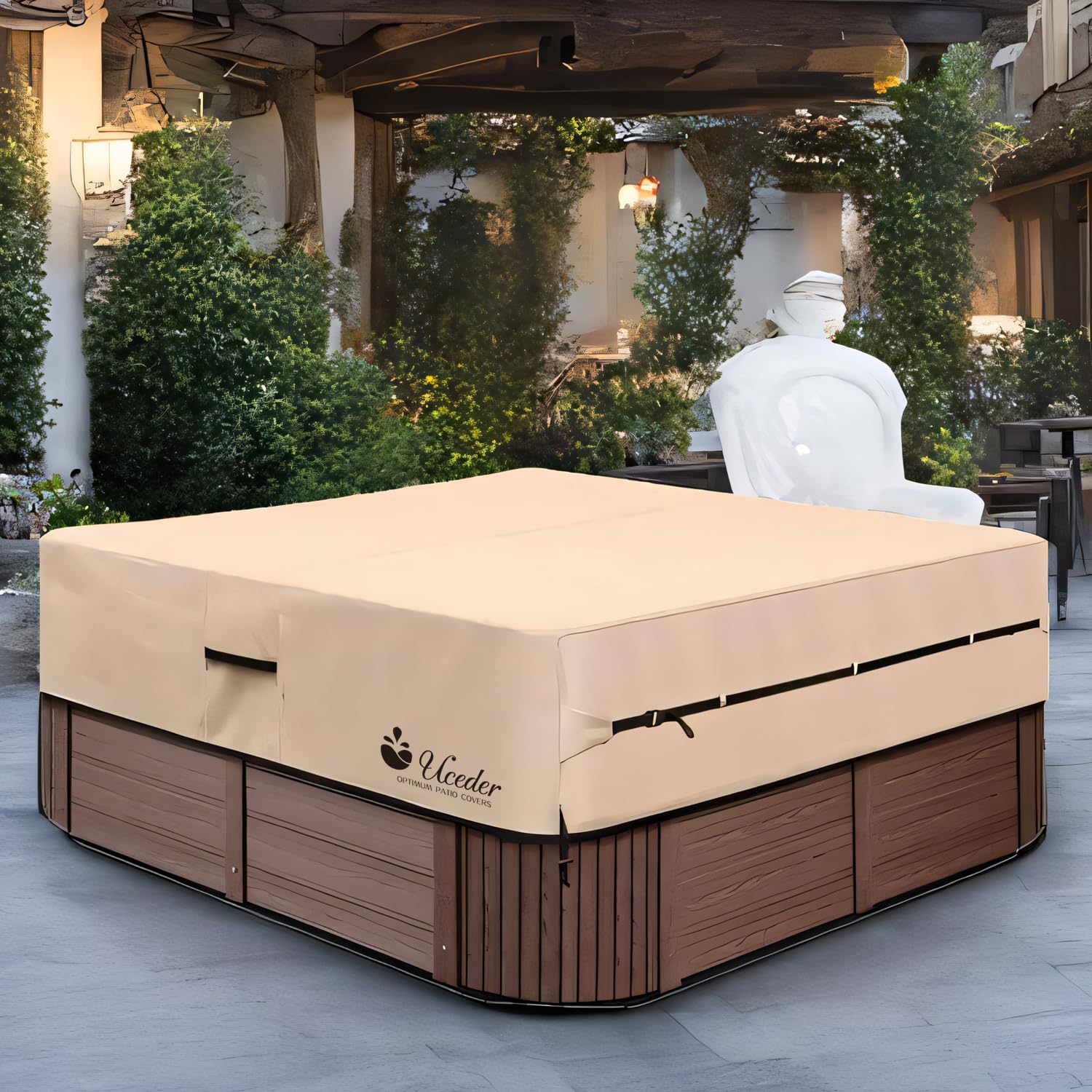 Round Hot Tub Cover Outdoor Waterproof Spa Cover Cap(83''x 20'') 600D Heavy Duty Polyester Hot Tub Cover Protector(Brown)