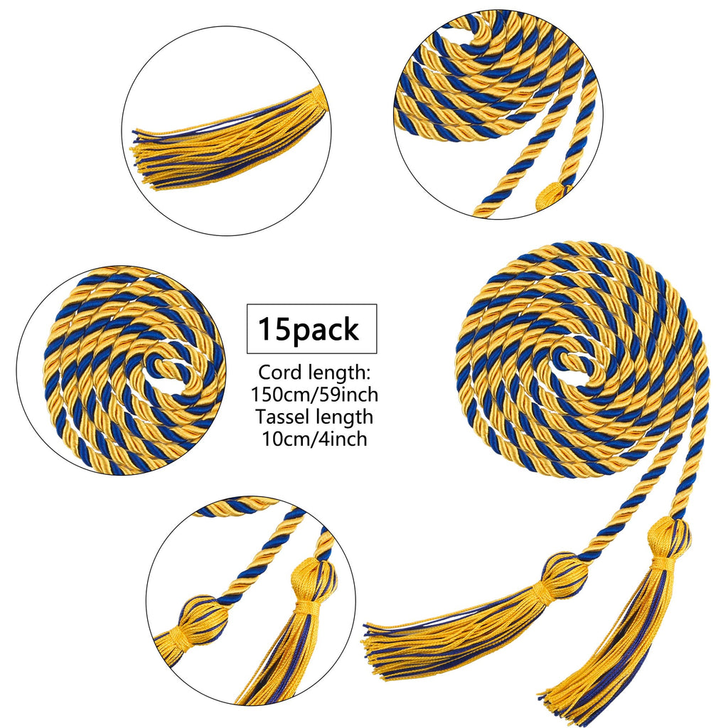 15 Pieces Graduation Honor Cord Braided Honor Cords with Tassels for Graduation Students (Black)