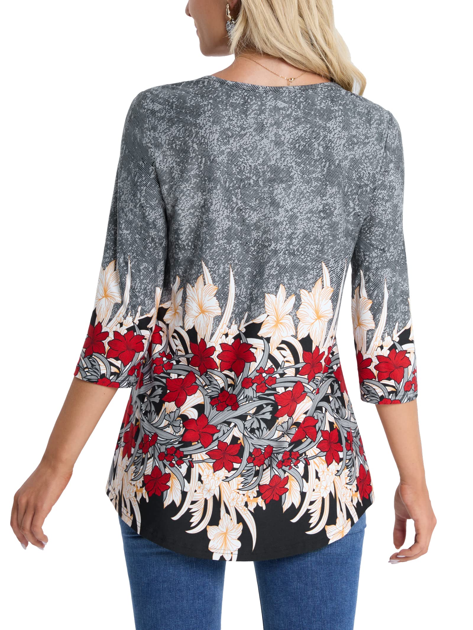 BAISHENGGT Womens Tops 3/4 Sleeve Round Neck Casual Tunic Tops Fall Fashion 2025 Dressy Casual Blouses