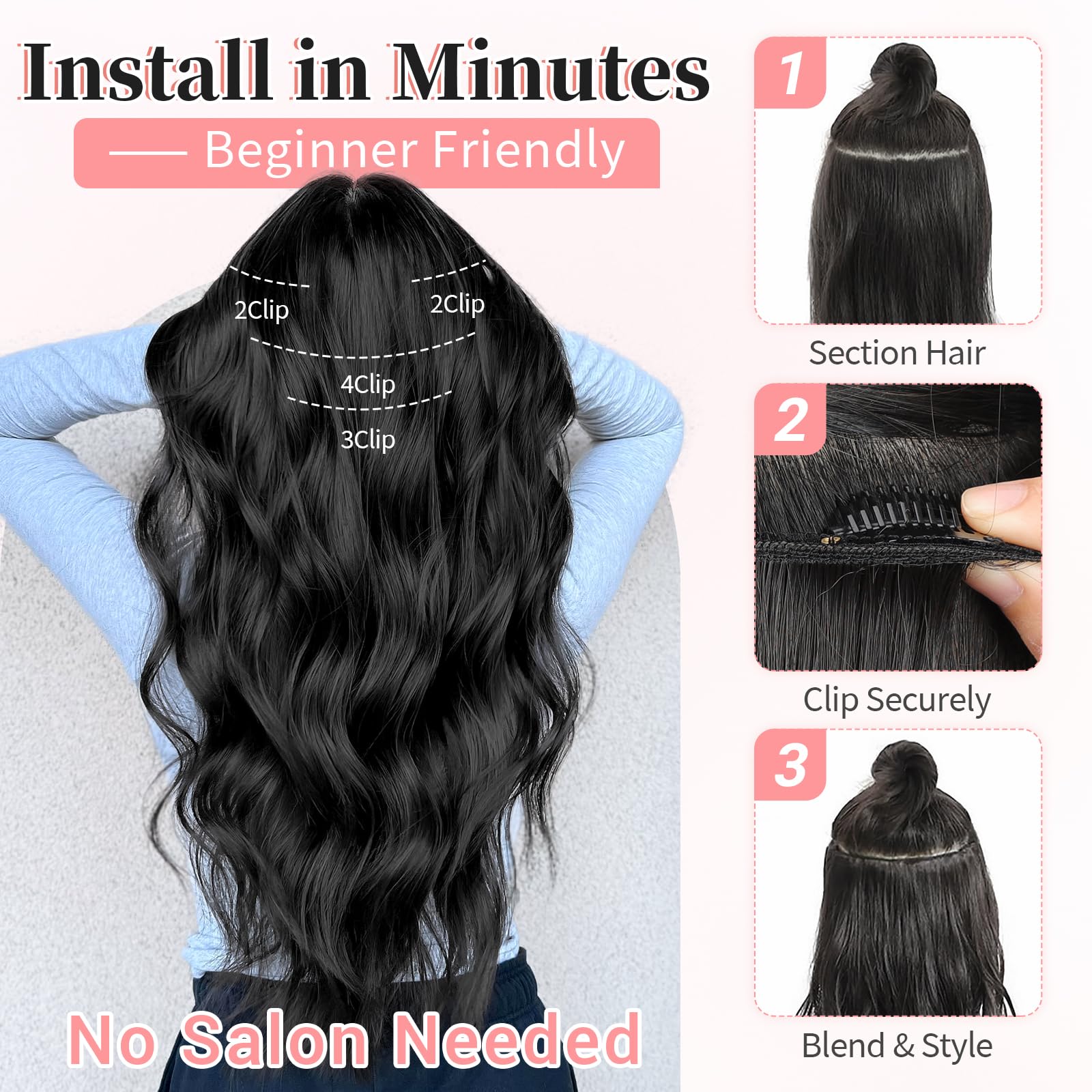 KooKaStyle Clip in Synthetic Hair Extensions Long Wavy 4PCS Thick Hairpieces Balayage Chocolate Brown to Caramel Blonde 10H26 Fiber Double Weft Natural Hair Extensions 16 Inch for Women