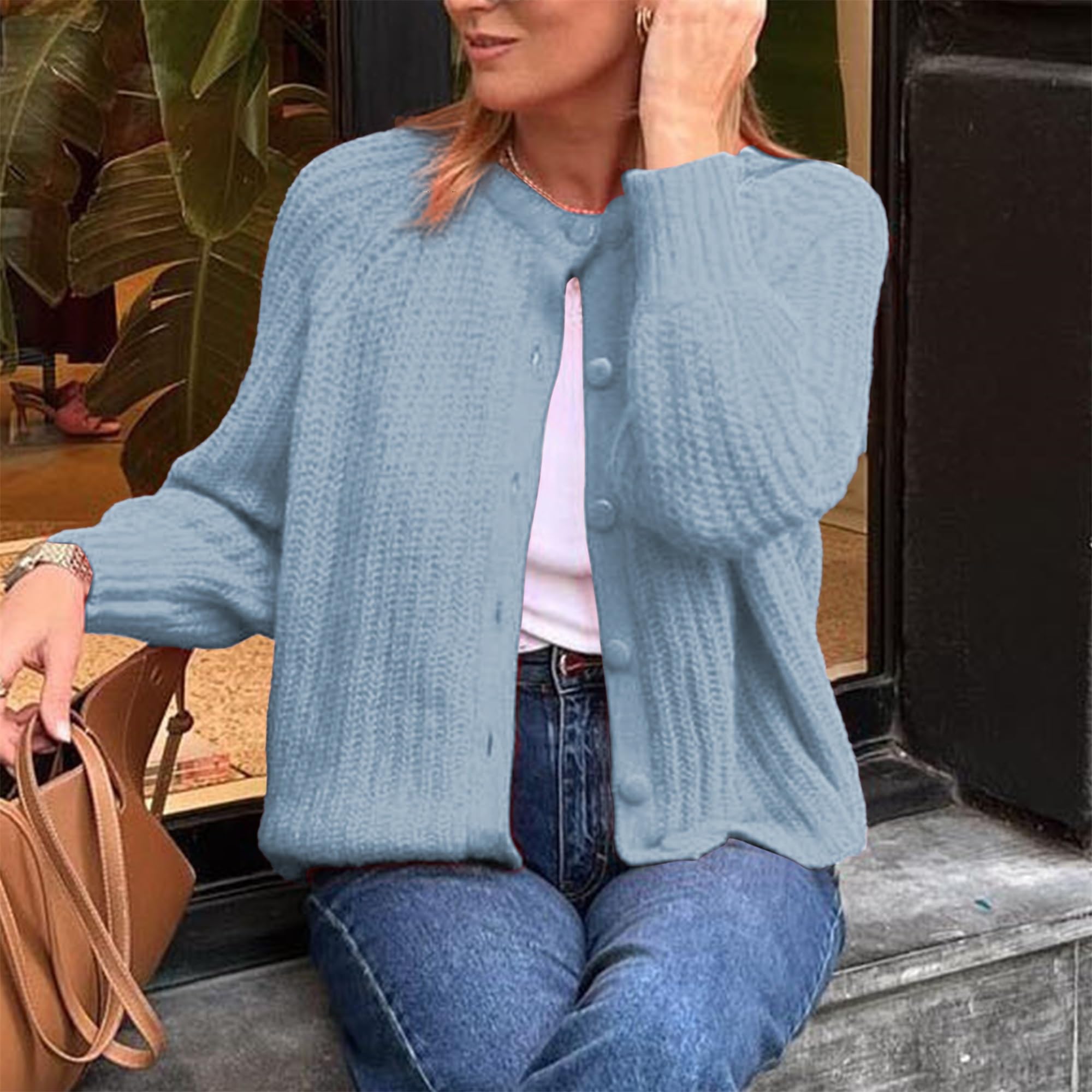 Hixiaohe Cardigan Sweater for Women Long Sleeve Button Y2K Chunky Knit Sweater Fall Casual Open Front Outwear Knitwear Coat