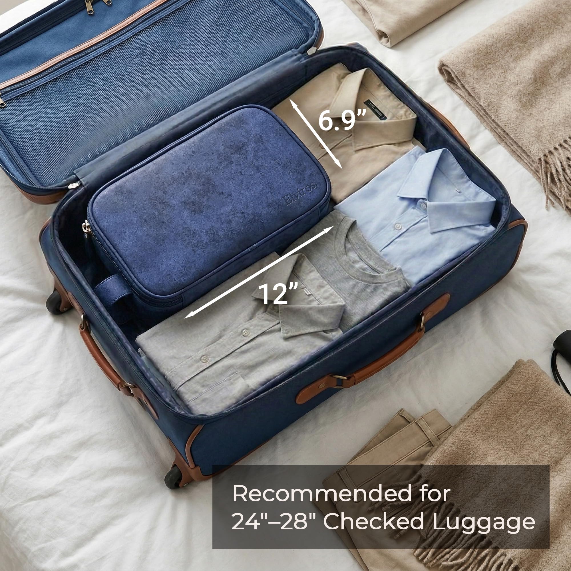Elviros Travel Toiletry Bag for Men, Shaving Dopp Kit Water-resistant Bathroom Small Toiletries Organizer PU Leather Cosmetic Bags
