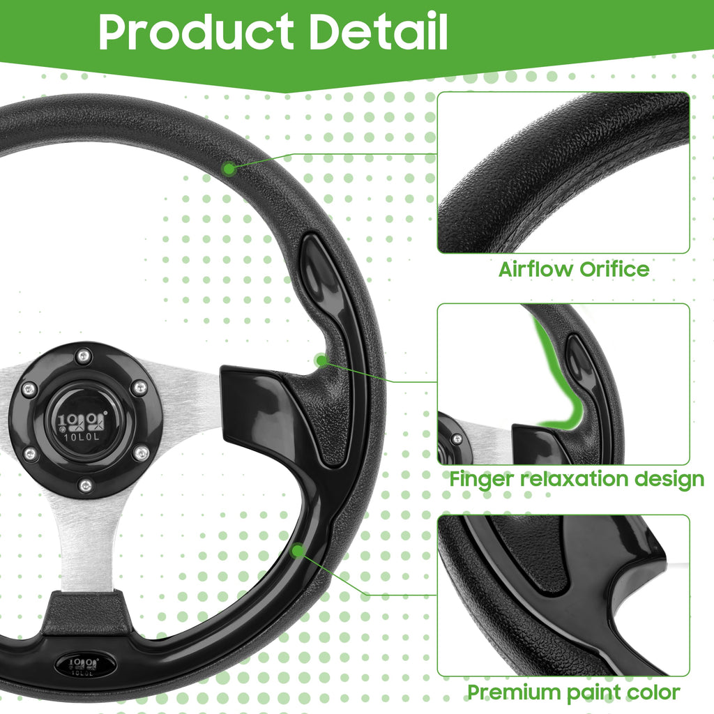 10L0L Golf Cart Steering Wheel, 13' Universal Fit for EZGO TXT/RXV, Club Car DS/Precedent, Yamaha G2-G29 (Carbon Black)