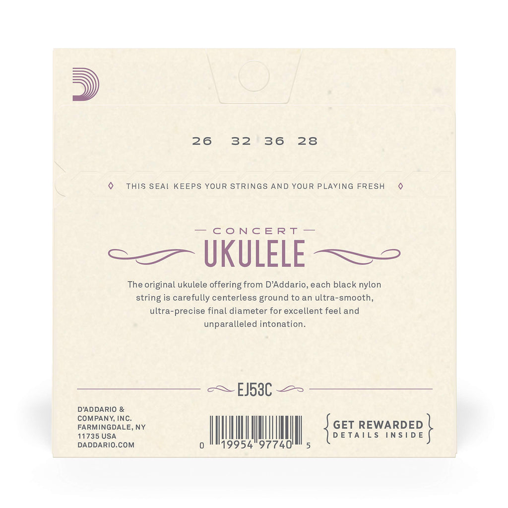 D'Addario Baritone Ukulele Strings, Fluorocarbon, EJ99B, 4-String Set, Pack of 1