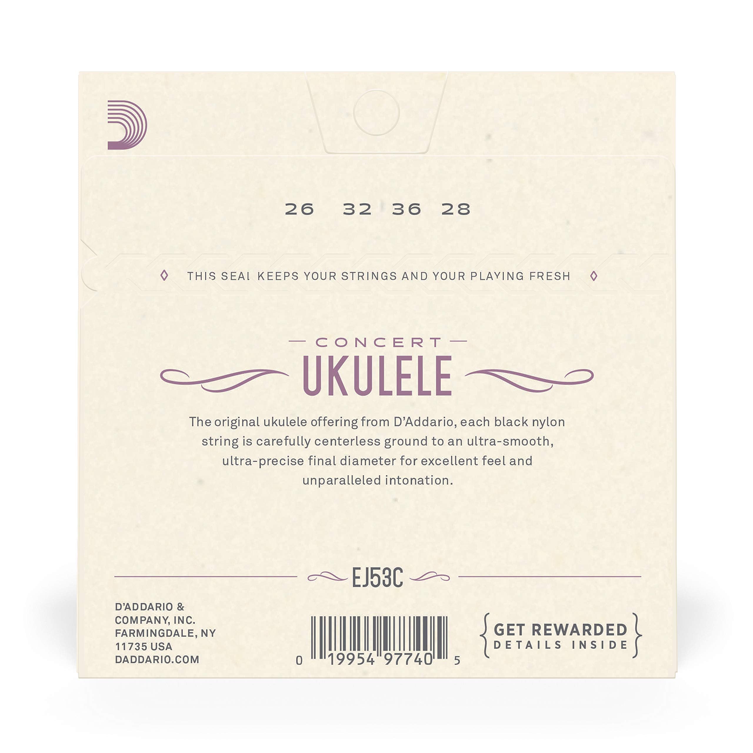 D'Addario Baritone Ukulele Strings, Fluorocarbon, EJ99B, 4-String Set, Pack of 1