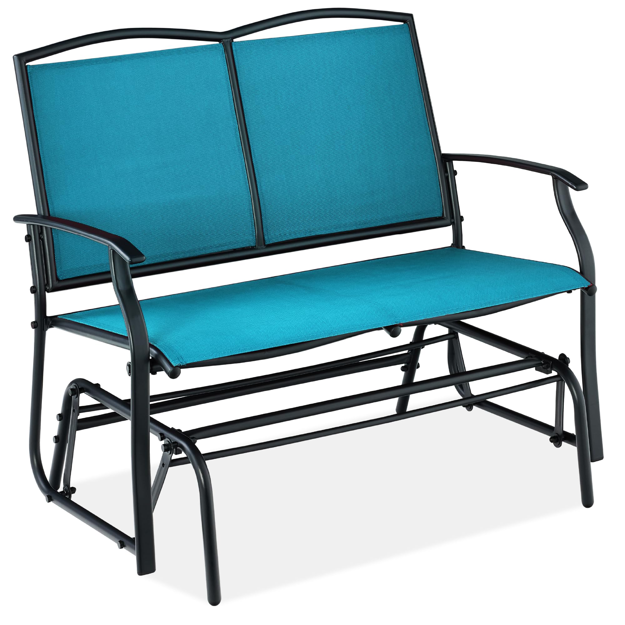 Best Choice Products 2-Person Outdoor Patio Swing Glider Steel Bench Loveseat Rocker for Deck, Porch w/Textilene Fabric, Steel Frame - Black
