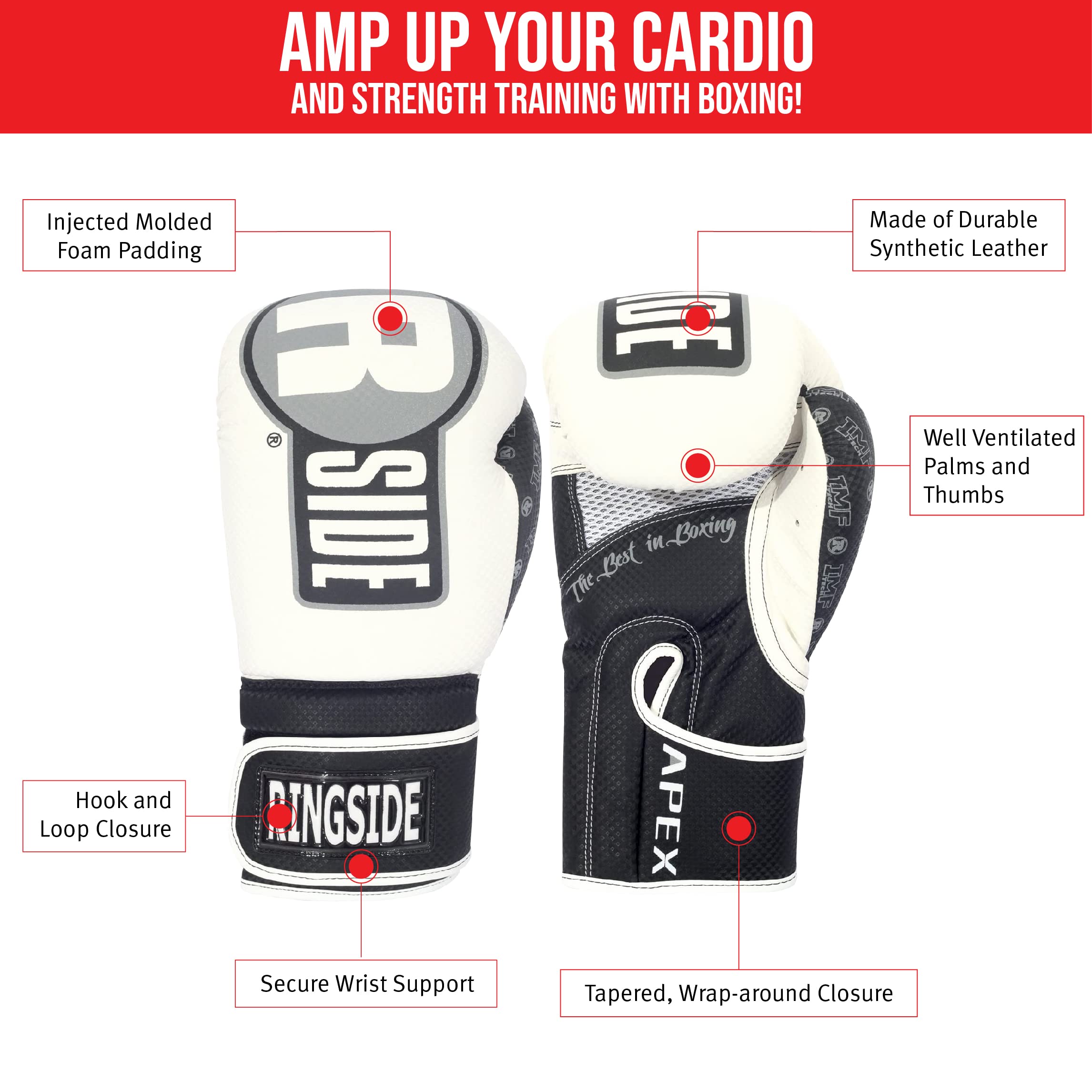 Ringside Apex Bag Gloves, IMF-Tech Boxing Gloves with Secure Wrist Support, Synthetic Boxing Gloves for Men and Women