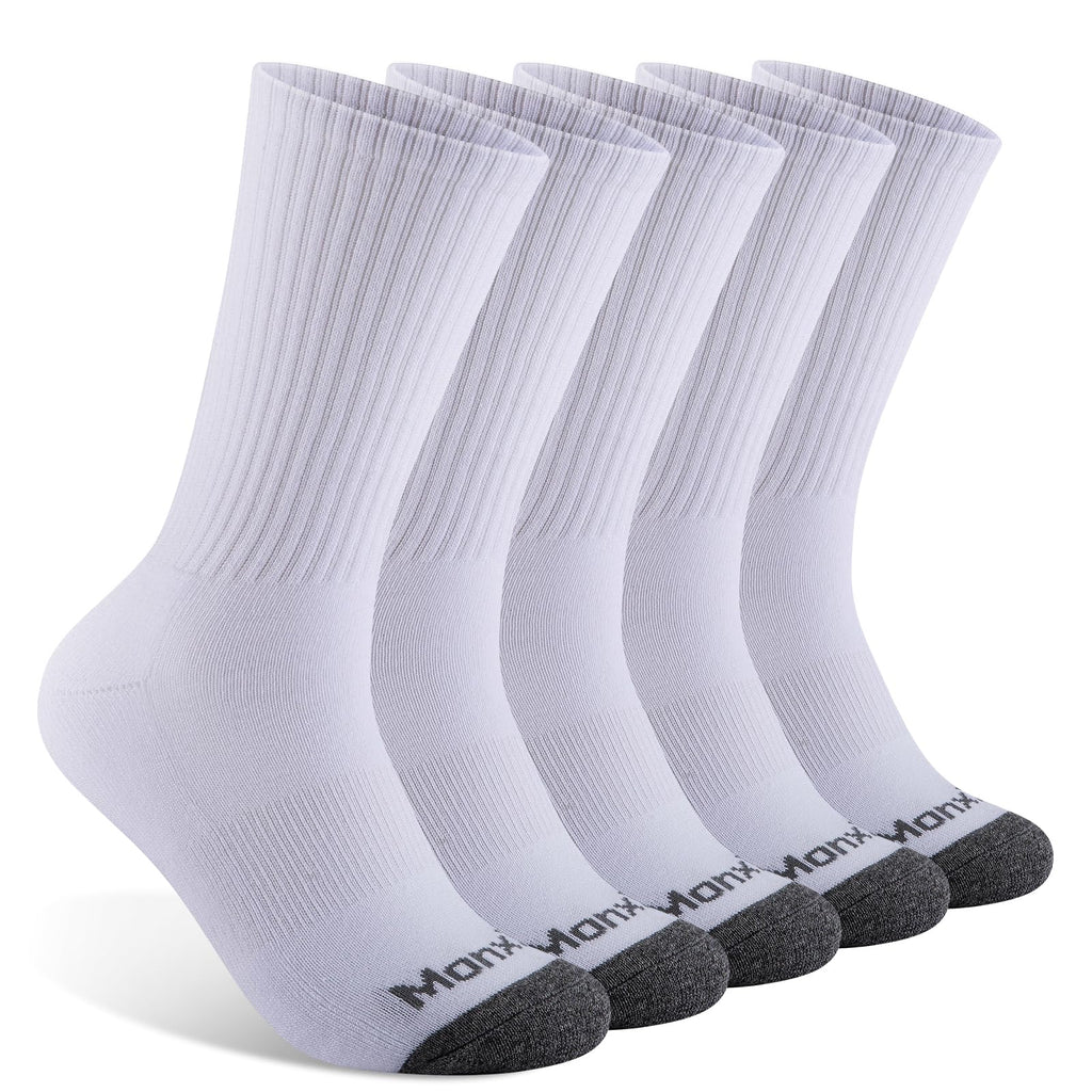 Monxiery Mens Cotton Moisture Wicking Cushioned Crew Socks, Athletic Performance Work socks
