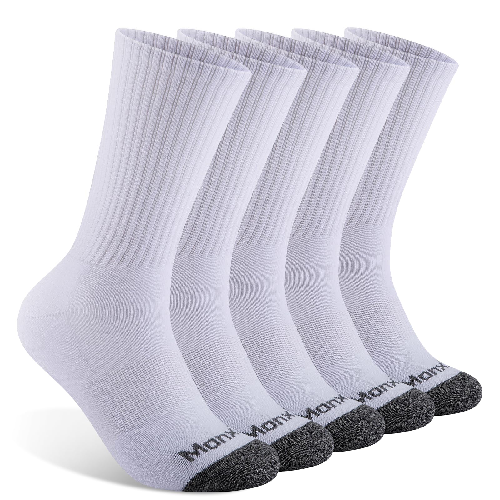 Monxiery Mens Cotton Moisture Wicking Cushioned Crew Socks, Athletic Performance Work socks