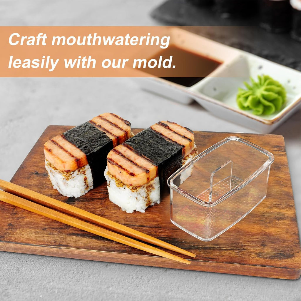 3-Piece Clear Musubi Maker Kit with Luncheon Meat Slicer - Non-Stick Onigiri Press Mold, BPA-Free Sushi Mold for Hawaiian Musubi