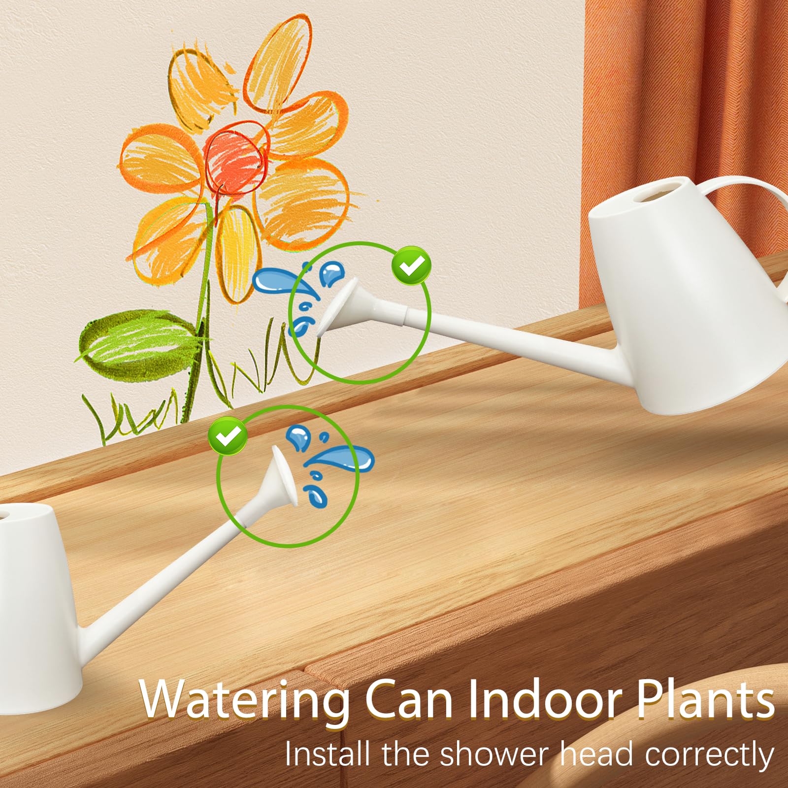 60 oz Watering Can for Indoor Plants, Small Plastic Watering Cans with Removable Nozzle, Long Spout Indoor Water Can for House Plants, Garden Flowers (1.8L 1/2 Gal)
