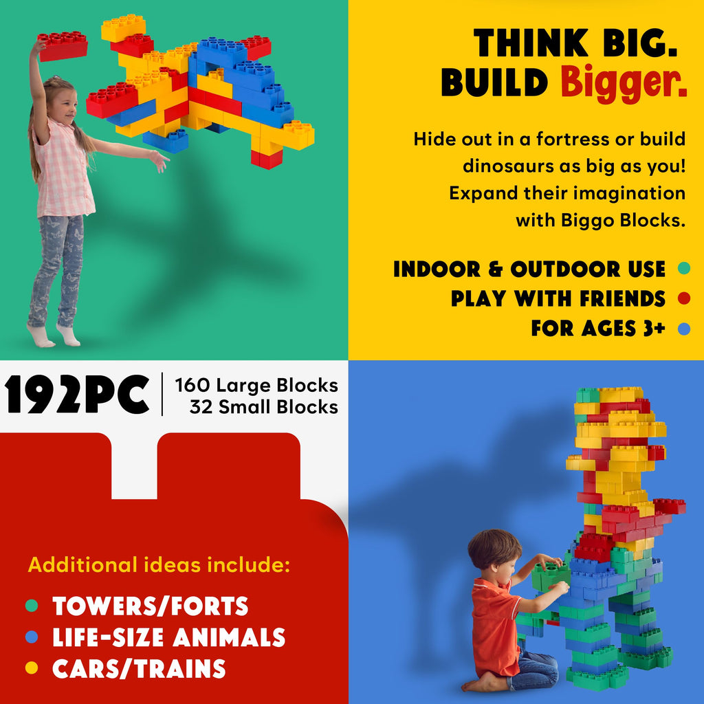 BiggoBlocks Large Building Blocks for Kids Ages 3-8 – 288 Piece Mega Set – Indoor & Outdoor STEM Toy for Boys & Girls